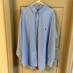 Ralph Lauren Button Up Long Sleeve Shirt, 3XLT, Minimal wear, Blue/white check